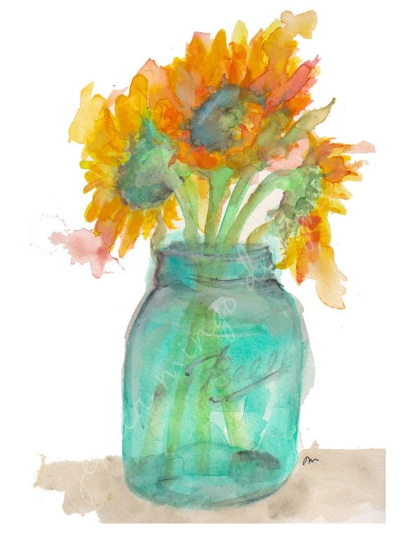 Items similar to Sunflower, ball jar, mason jar, mason jar art, ball