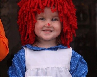 Any Size Crocheted Red Yarn Wig Handmade with Fat Quality Red Yarn, Inspired by Raggedy Ann Raggedy Andy
