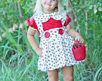 Retro Vintage Style Cherry Outfit Peter Pan Collar blouse with Suspender skirt babies, toddlers, girls sizes 6/12m up to girls