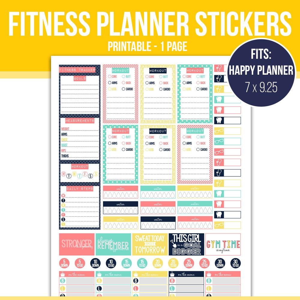 exercise stickers printable planner stickers by