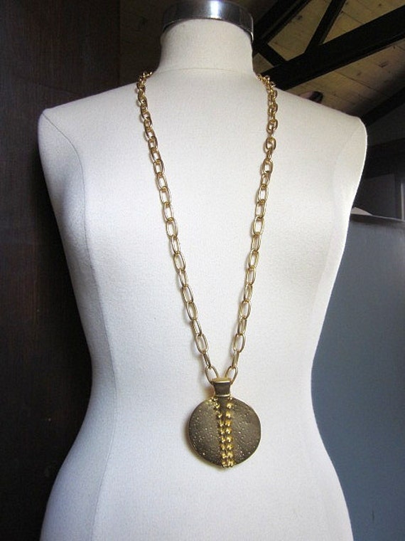 Big Gold Necklace Large Round Pendant Necklace Gold