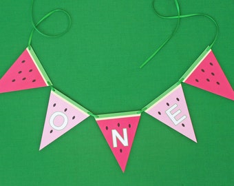 High Chair Birthday Banner - Watermelon Birthday Banner - ONE high chair birthday banner in watermelon design