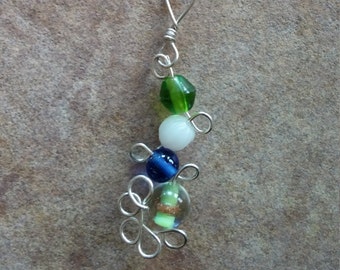Sterling Silver pendant with green and blue beads