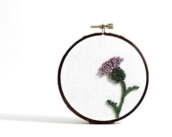 Thistle Embroidery Hoop Art. Nature Inspired Punchneedle Art. Purple, Green, White. Eco Friendly, Scotland, Brave.