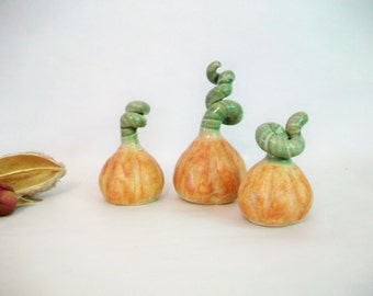 Pumpkins - Set of 3 - Fall Decor, Holloween,Thanksgiving, Handmade on the potters wheel - hollow - Actual Set - Ready to Ship