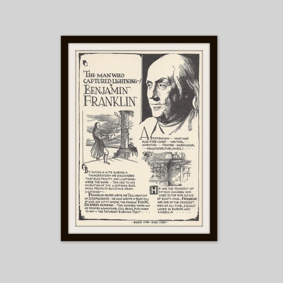 Benjamin Franklin Vintage Art Print Classroom Art History