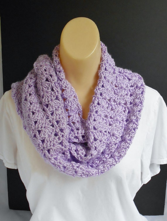 Purple Scarf Long Crochet Lacy Light Purple Knit Scarf for