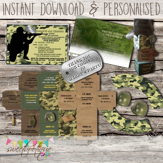 Camo / Army / Military / Laser Tag / Paintball Party Set DIY