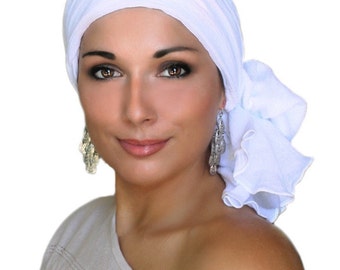 Turban, Chemo Hat, Head Wrap, White Cotton Turban, Alopecia Scarf, White Turban, Hat & Scarf Set 102-11