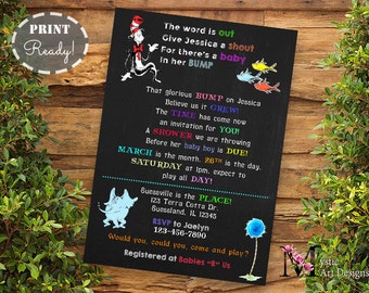 Dr Seuss Baby Shower Invitation, baby shower, Printable, Customized, unisex