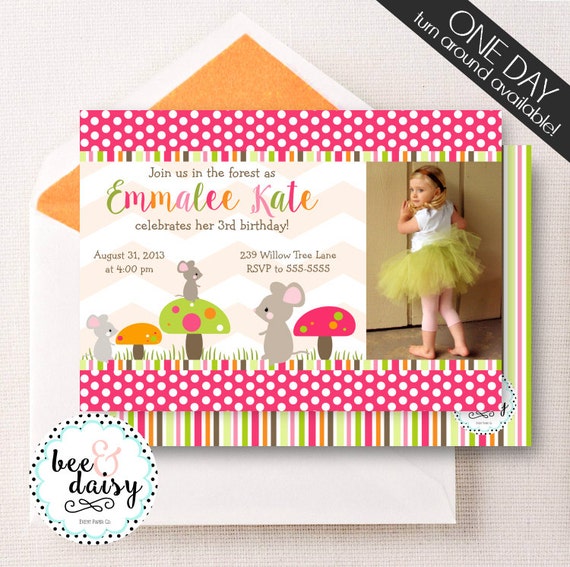 Woodland Mouse Invitation, Woodland Birthday Invitation, Woodland Party, Girl First Birthday, Girl Birthday, Woodland Invite Il_570xn