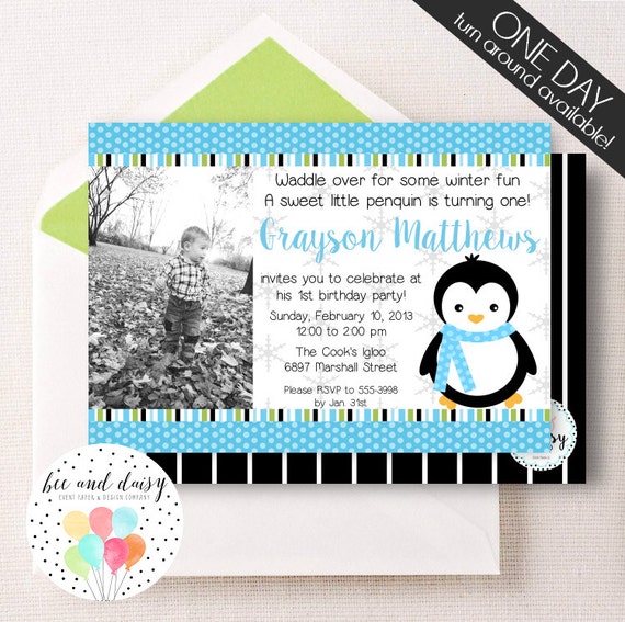 Penguin Invitation, Penguin Birthday Invitation, Penguin Party, Boy First Birthday, Boy Birthday, Penguin Invite Il_570xn