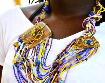 African Masai Multicolored Beaded Necklace,Statement African jewelry,African Masai Beaded Necklace