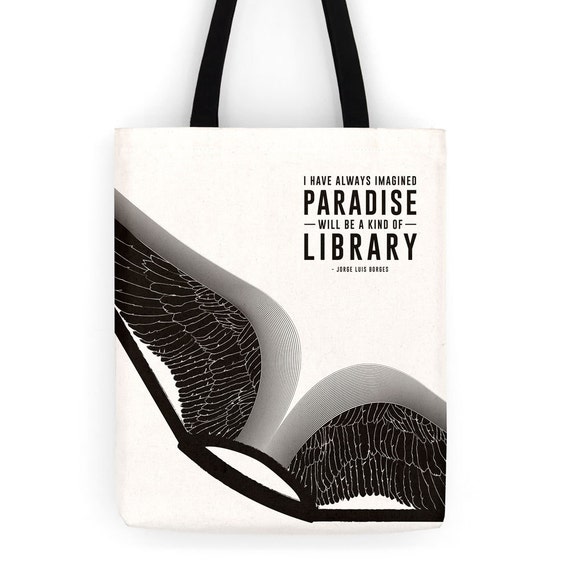 Literary Tote Bag, Paradise, Handmade canvas tote bag with pocket, canvas bag, Bookish tote bag, Gifts for Writers, back to school book bag
