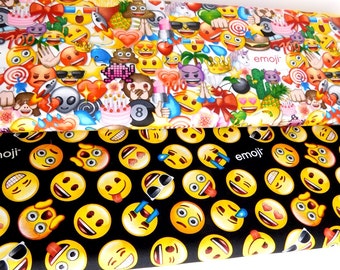 Emoji fabric, Emoticons fabric, Bundle of 2 fabrics, CHOOSE YOUR CUT 100% cotton fabric for Quilting and general sewing projects.