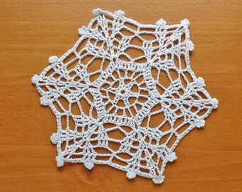 Crochet Snowflake Doily, 7 inch Table Doily, Choose White or Beige