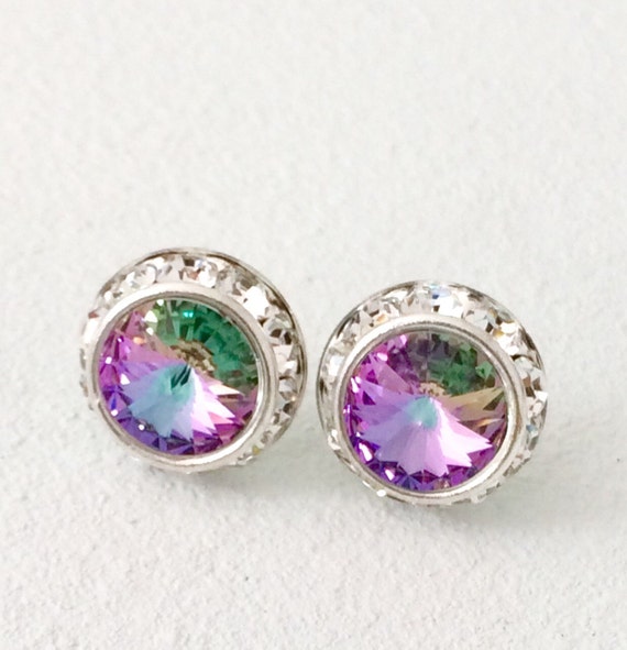 Purple Rainbow Earrings Diamond Earrings Swarovski by MASHUGANA