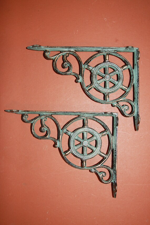 4pcs Ship wheel shelf brackets cast iron nautical by RUNNINGTIDE
