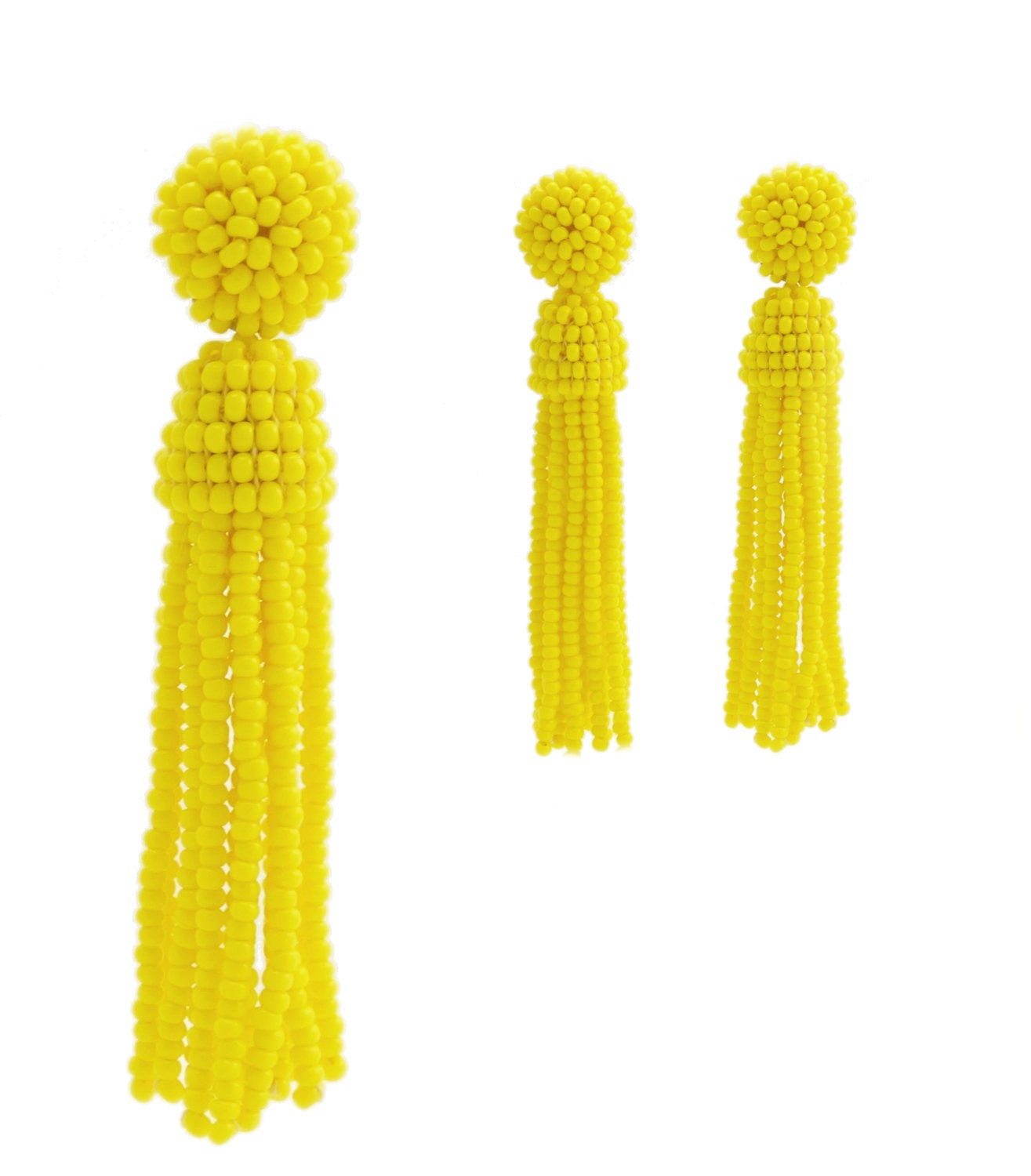 Yellow beaded tassel Earrings with sterling SILVER by BeadingWay