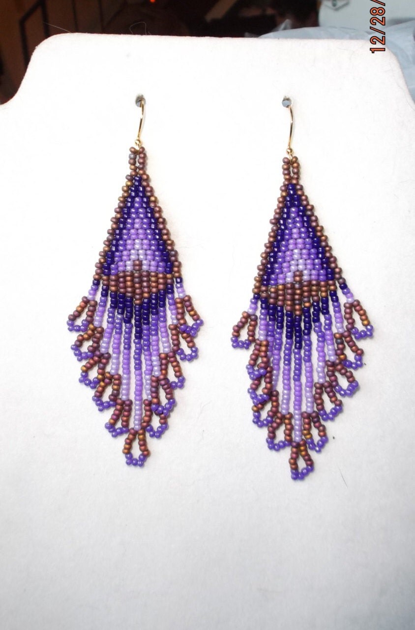 SALE Native American Style Beaded Purple Passion Earrings in