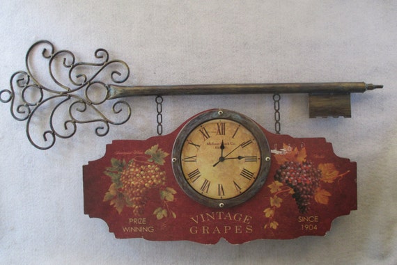 Wall Clock Vintage Decorative Key Design Vintage Grapes Wall Clock Vintage Decorative Key Design Vintage Grapes