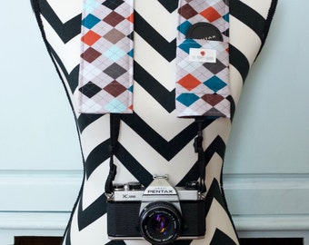 DSLR Camera Strap Cover- lens cap pocket and padding included- Dad's Tie