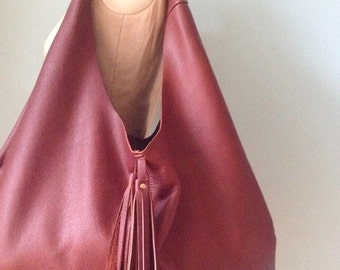 Brown leather hobo bag, tan leather slouch bag, leather tote