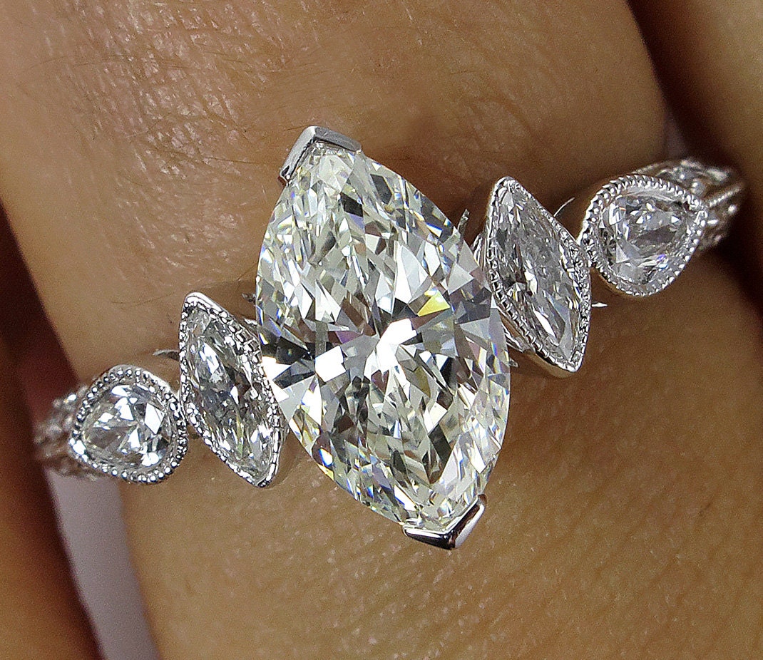GIA 1.54ct Vintage MARQUISE Cut Diamond ENGAGEMENT Wedding