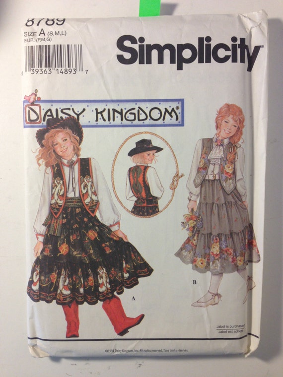 Girls Skirt, Sash, Blouse and lined Vest Simplicity Vintage Sewing Pattern 8789 90s Size 6-14 Uncut