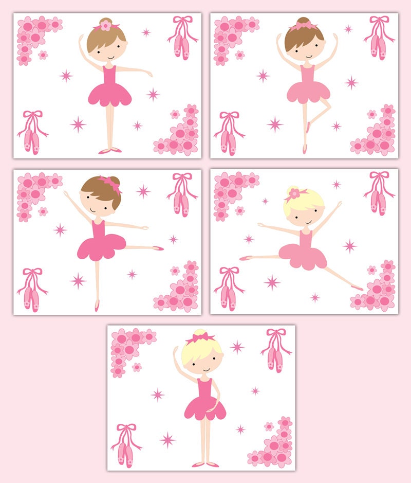 PINK BALLERINA PRINTS Wall Art Girl Ballet Dance Nursery Room