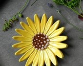 Sunflower Ceramic Dish Pottery Jewelry Plate Summer Home Decoration Yellow with Brown Dots
