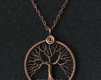 Tree-of-Life Pendant Necklace copper wire Family tree Round pendant Universal gift 7 anniversary copper Big copper pendant MW09