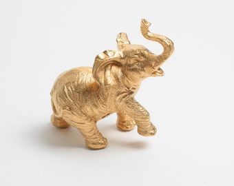 The Wilhelmina - Gold Table Top Elephant Decoration - Animal Statue - Faux Taxidermy