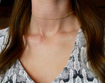Dainty Choker Necklace/Thin Choker Necklace/Minimal Choker/Satellite Chain/Delicate Choker/Layering Necklace/Layering Choker/Gift For Her