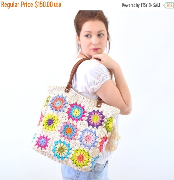 LAST CHANCE SALE Crochet granny squares handbag with by Avaneska