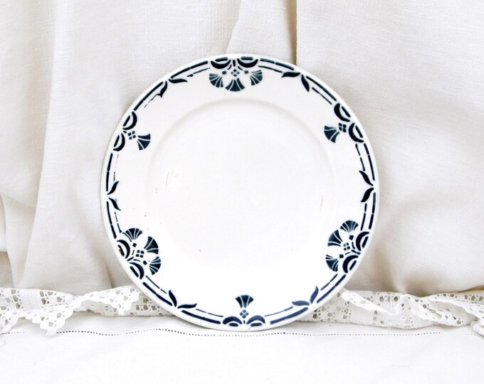 Antique French Ceramic Pottery China Badonviller Dessert Plate with Blue Floral Pattern, Vintage Interior, Chateau Chic, Country Decor