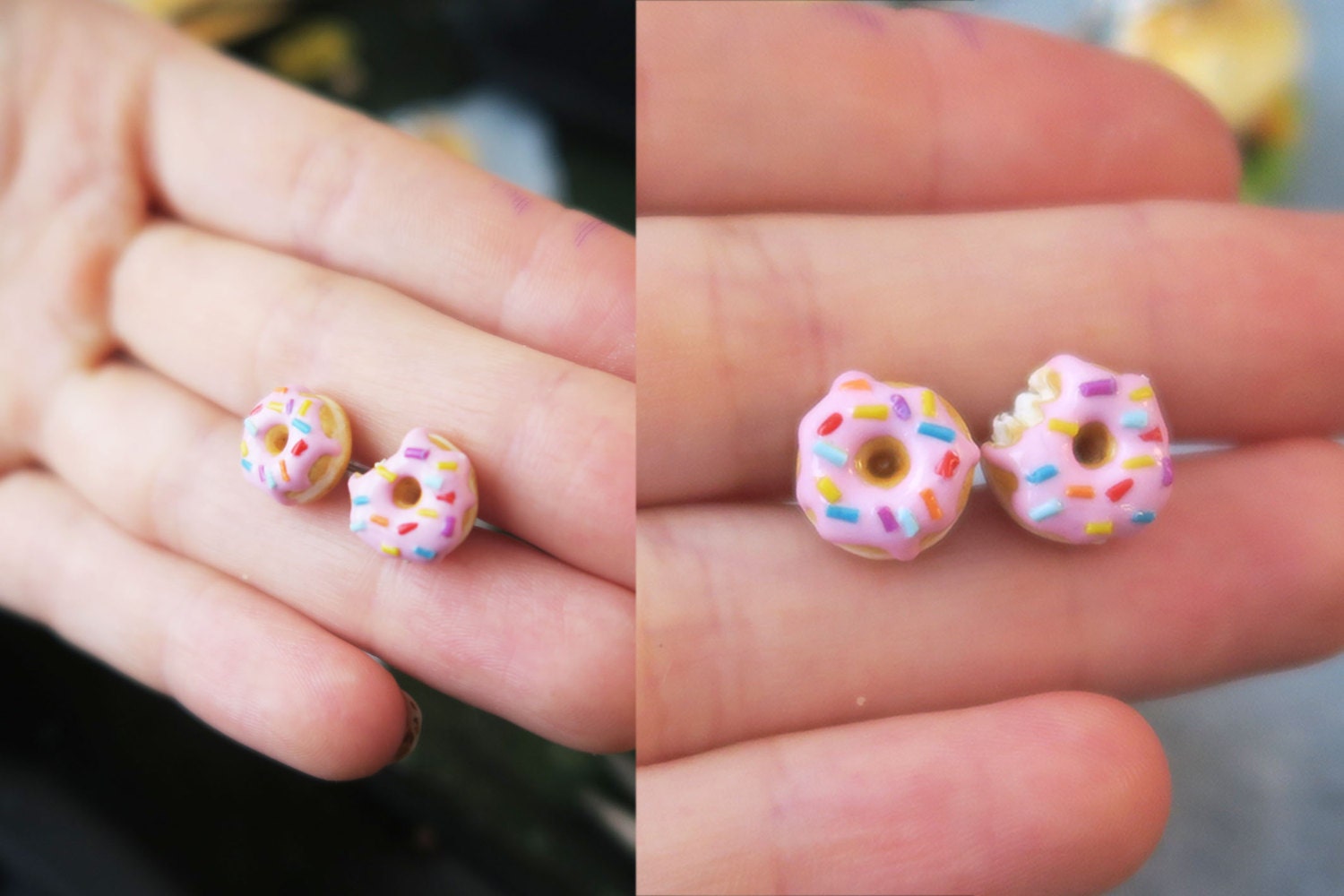 Pink Donut Earrings with Colored Sprinkles Donut studs food