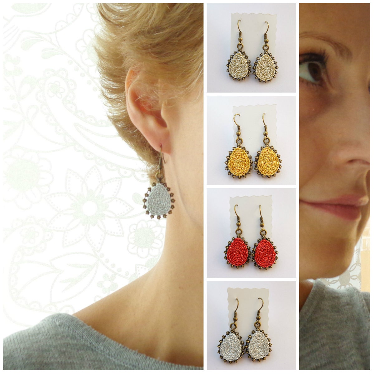 Dangle drop earring antique gold earrings with crochet