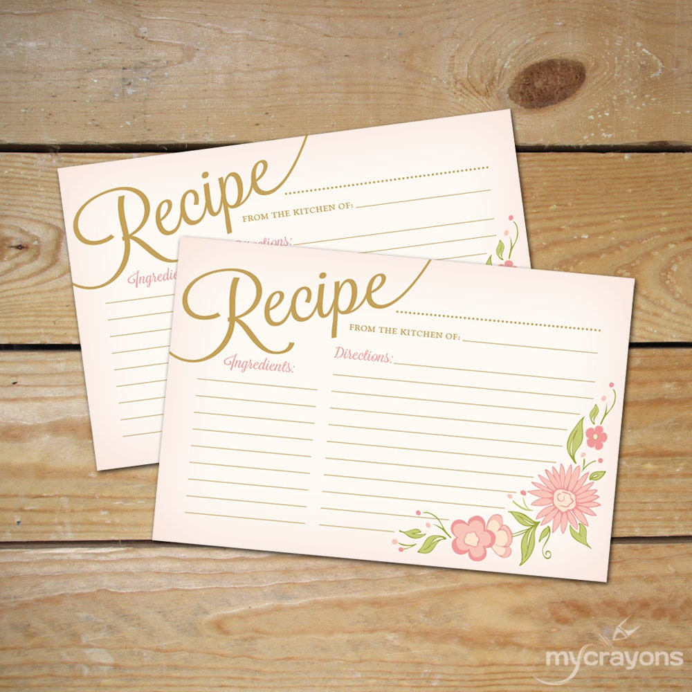 Floral Recipe Cards Printable // 4x6 Recipe Cards for Bridal