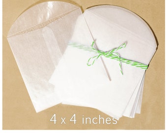 50 - 4 x 4 inches Square Glassine Envelopes - Translucent Acid-Free - Cookies Favors Packaging Paper Ephemera Small Photos