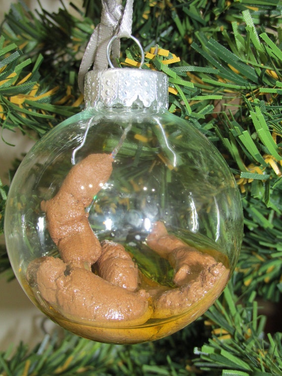 New Poop On Tinsel With Pee In Glass Ornamen