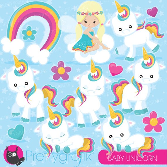 Baby Unicorn clipart commercial use, unicorns vector graphics, rainbow digital clip art, digital images - CL937 Il_570xn