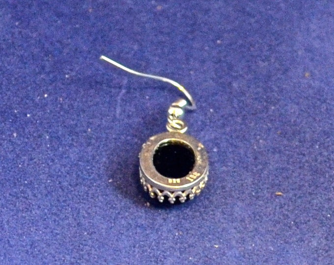 Black Onyx Earrings, 14x10mm Cabochons, Natural, Set in Sterling Silver E920