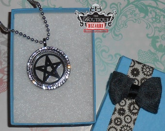 Wiccan Pentagram Crystal Fillable Locket Necklace, Pentagram Star Necklace for Witches and Wicca practicers, Occult, Horror fans, spiritual