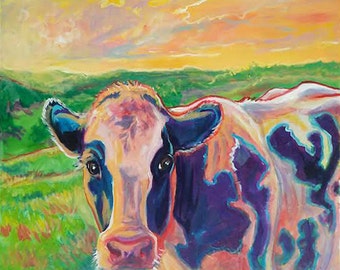 Original acrylic canvas painting 'Morning Cow' cattle cow rodeo livestock