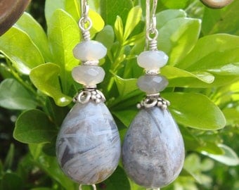 Gray Botswana Agate Earrings, Pierced Earrings, Botswana Agate Earrings, Gray Onyx Gemstone Earrings, Sterling Silver Wire Wrapped Earrings
