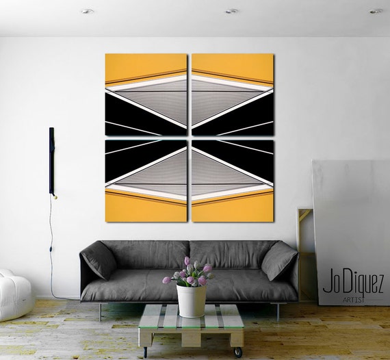 Mosterd geel schilderen. geometrische schilderij. abstracte Woonkamer schilderij groot