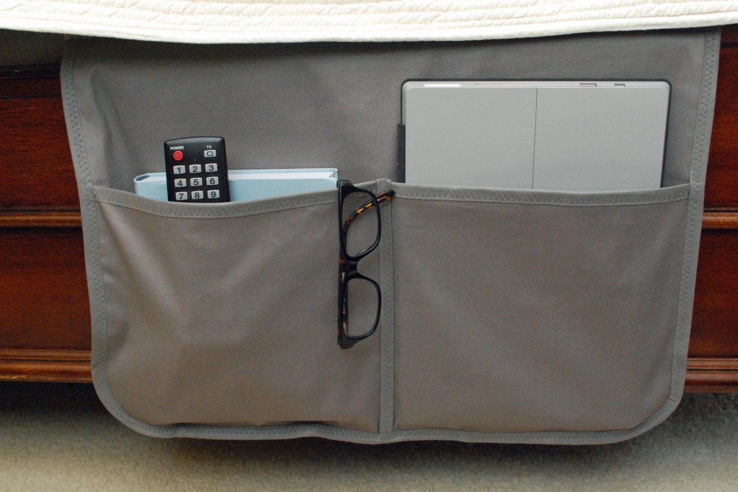 Bedside Pocket Caddy Fabric Organizer Gray