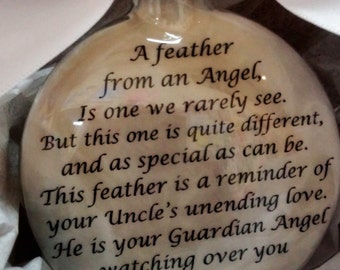 UNCLE Memorial Christmas Ornament w/ Wing Charm - A Feather From a Guardian Angel - In Memory of Loved One Loss - Sympathy Gift Bereavement