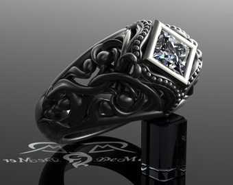 princess diamond 14kt black gold engagement ring scrollwork filigree gothic victorian vintage unique intricate - R2d2 Wedding Ring princess diamond 14kt black gold engagement ring scrollwork filigree gothic victorian vintage unique intricate - R2d2 Wedding Ring